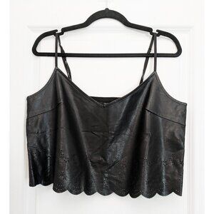 Faux Leather Crop Tank Top w/ Floral Perforations - Gothic Boho, Festival